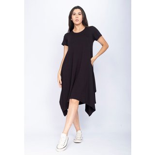 Vestido CabanaFree Sarual Manga Curta Malha Preto