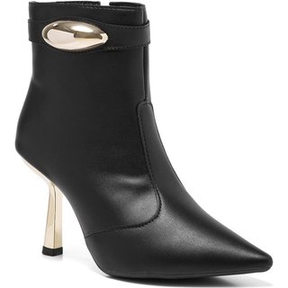 Bota Feminina Stessy Shoes Cano Curto Bico Fino Salto Metalizado Lesma Preta