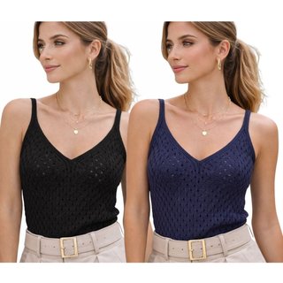 Kit 2 Blusas Regata FMF Feminina Tricô Alça Fina Decote V