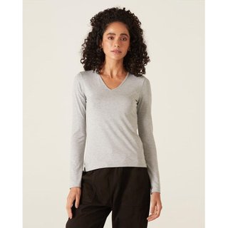 Blusa Básica Feminina Gola V Manga Longa Em Viscose Stretch