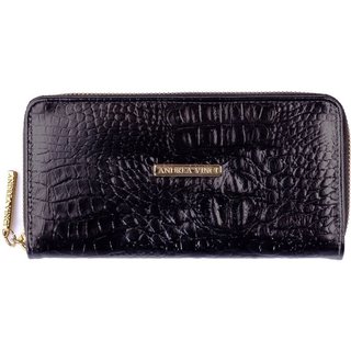 Carteira Andrea Vinci Feminina De Couro Croco Bonny 10x19cm - Preto