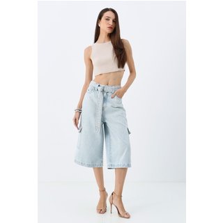 Bermuda Jeans Jorts Cintura Alta ACT Feminino