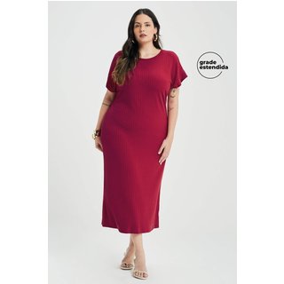 Vestido Midi Feminino Canelado Marialícia Vermelho