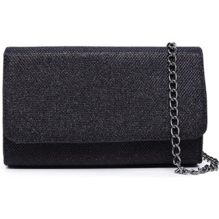 Bolsa Clutch De Mão Feminina Com Glitter Brilho Preto Carmelo Shoes