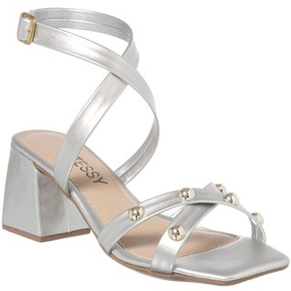 Sandália Feminina Casual Salto Bloco Grosso Elegante Casual Metalizada Prata