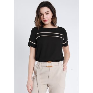 Blusa PKS Manga Curta com Filetes Preta