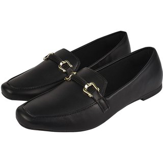 Sapato Feminino Mocassim Donatella Shoes Bico Quadrado Confort Sapatilha Social Preto