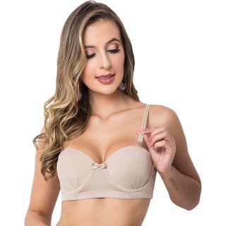 Soutien Gabi Lingerie com Bojo Lingerie Tomara que Caia Alças Removíveis Microfibra Sensual Feminina Bege