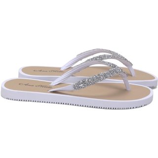 Chinelo de borracha branco com cristal Incolor