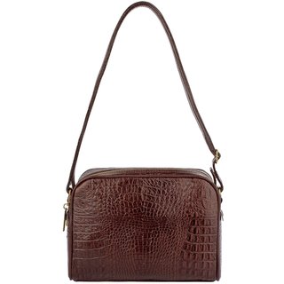 Bolsa quadrada de couro croco Daiana - Café