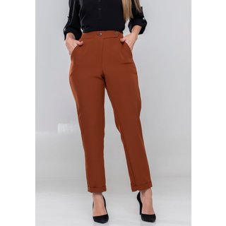 Calca Feminina Skinny Alfaiataria Com Ajuste na Cintura elastico Modelagem Premium Marrom- Docce Mulher