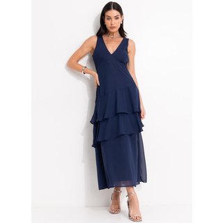 Vestido Em Chiffon Azul Marinho Quintess