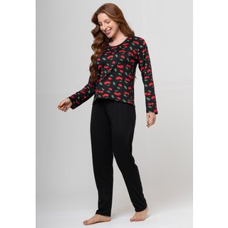 Pijama Suende Aveludado Bravaa Store Longo Malha Confortável Inverno Premium 014 PRETO