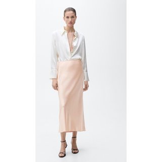 Saia Mango Midi Acetinada Rosa