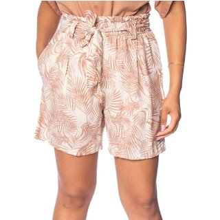 Short Feminino Giraffe Folhagens Cintura Alta Bege/Marrom