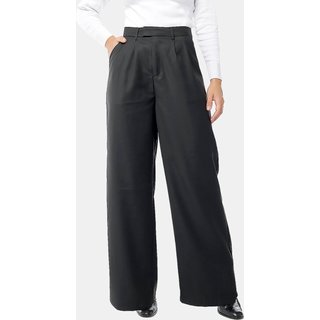 Calça de Pregas Preta Sob Cintura Alta em Viscose com Elastano