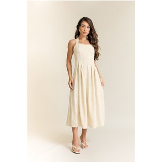 Vestido Longo Feminino Texturizado Elegante Bege Lemier Collection