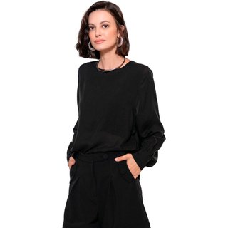 Blusa Feminina Biamar Manga Longa Algodão Gola Redonda Preto