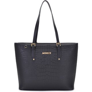 Bolsa Feminina Moncci Grande Ombro Forrada Fivela Roma Croco Preta