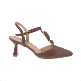 Scarpin Feminino Stessy Slingback Salto Baixo Taça Pedrarias Elegante Marrom