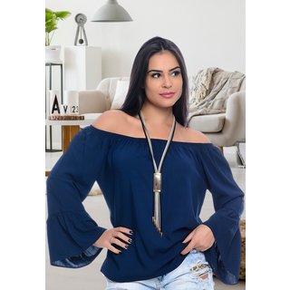 Blusa Ciganinha M/L Flare B'Bonnie Ligya Azul Marinho