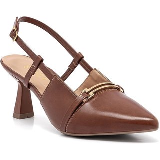 Scarpin Feminino Slingback Salto Baixo Taça Bridão Caramelo Escuro