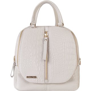 Bolsa mochila de couro croco 3 em 1 Marina - Marfim