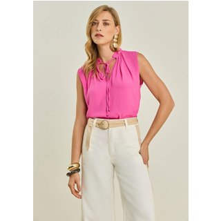 Blusa Maria Valentina Solta Decote V Sem Alça Padrão Rosa
