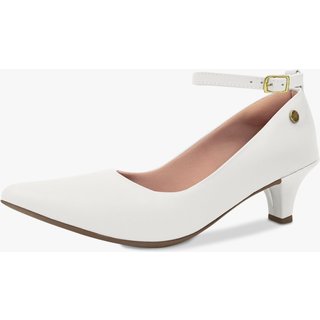 Scarpin Feminino Takata Salto Baixo Fino Boneca Pulseira Fivela Branco