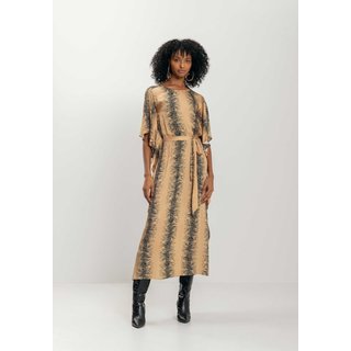 Vestido Chá Estampado Com Mangas Amplas E Faixa