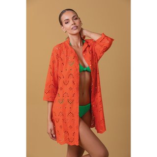 Camisa Feminina Alongada em Laise de Algodão Cor Bergamota