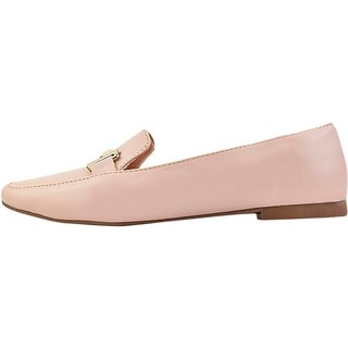 Sapato Feminino Mocassim Bico Quadrado Confortável Nude