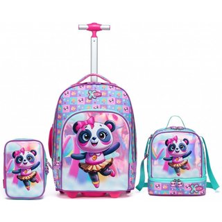 Infantil - Kit Escolar Mochila Panda Carrinho Resistente Feminina