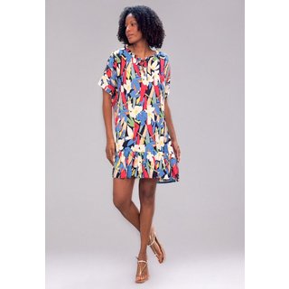 Vestido curto amplo gola princesa Estampa Floresce