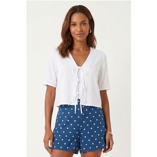 Short Feminino Linho Bordado Estrelas Marialícia Azul