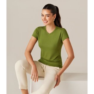 Blusa Básica Decote Careca Feminina Verde Amazônia