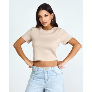Blusa Cropped Feminina Premium 90273 Bege Consciência
