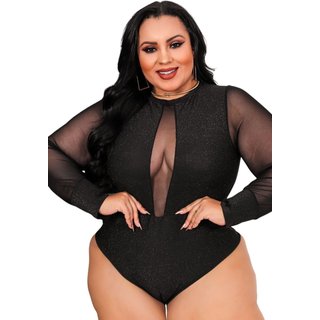 Blusa Summer body Body Plus Size Lurex Brilho Decotado Manga Tule preto