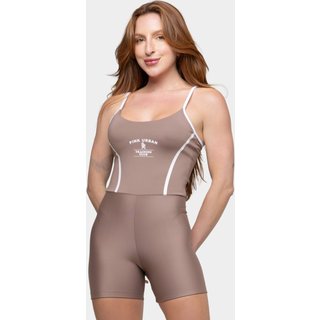 Macaquinho Fitness Slim Costa Nua College Silk Blackout Zero Transparência Pink Urban - Marrom