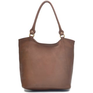 Bolsa Grande Feminina Couro Legítimo Alça de Ombro Sacola Fechamento Zíper Cor Caramelo