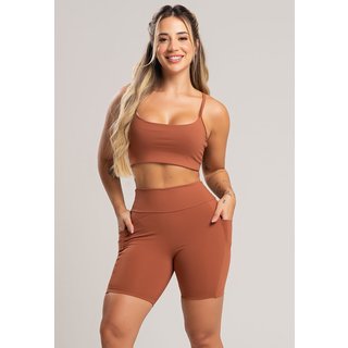 Short Fitness MVB Modas Bolsos Cintura Alta Feminina Poliamida Mousse