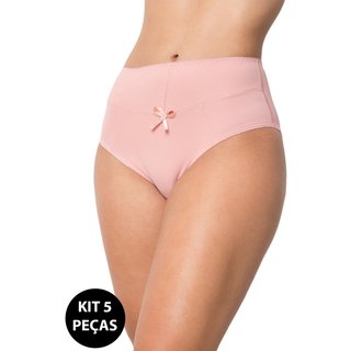 Kit 5 Calcinha Lisa Gabi Lingerie Calça Básica Conforto Microfibra Cintura Alta Cós Alto