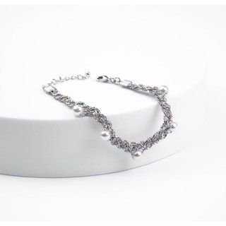 Infantil - Pulseira Malha Rendada com Pérolas Semijoia Banhado a Ródio Ania Store