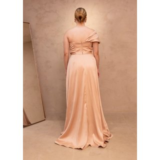 Vestido Longo de Festa Madrinhas um Ombro com Fenda Premium Dodeny Dourado
