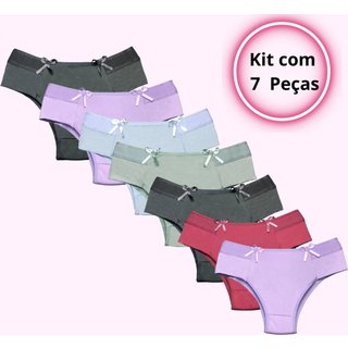 KIT 7 Calcinhas Femininas Tanga Cintura Alta Pala Lateral Dupla Conforto Lingerie