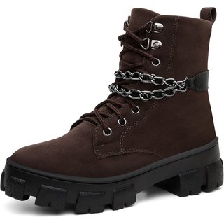 Bota Coturno Tratorada Feminina Café Marrom Camurça Correntes Moda Santa Rosa