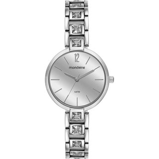 Relógio Feminino Espelhado Cristais Prata Mondaine