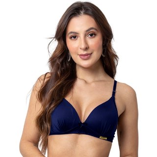 Sutiã Poliamida Gabi Lingerie Com Bojo Confort Básico Liso Reforçado Azul Marinho