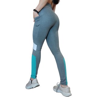 Calça Legging Plus Size Heide Ribeiro Three Colors Pocket Cinza e Verde Piscina