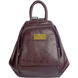 Mochila 3 em 1 de couro liso Sabrina - Café